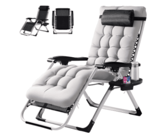 Zero Gravity Chair, Reclining Camping Lounge Chair For Indoor, Reclining Patio Chairs With Cup Holder Trays And Removable Cushion (Color: Grey)